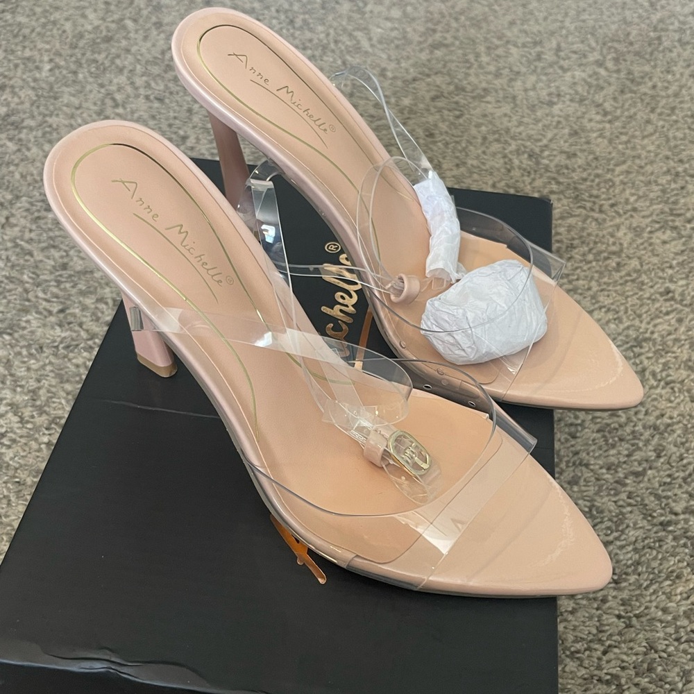 Anne Michelle/Shop Talulah Blush Heels with Clear Straps